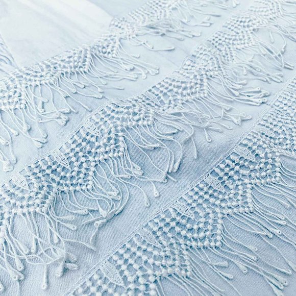 80s Rare Vintage Boho Denim Midi Knee Length Light Blue Jeans Skirt Dangling, M - Picture 8 of 9